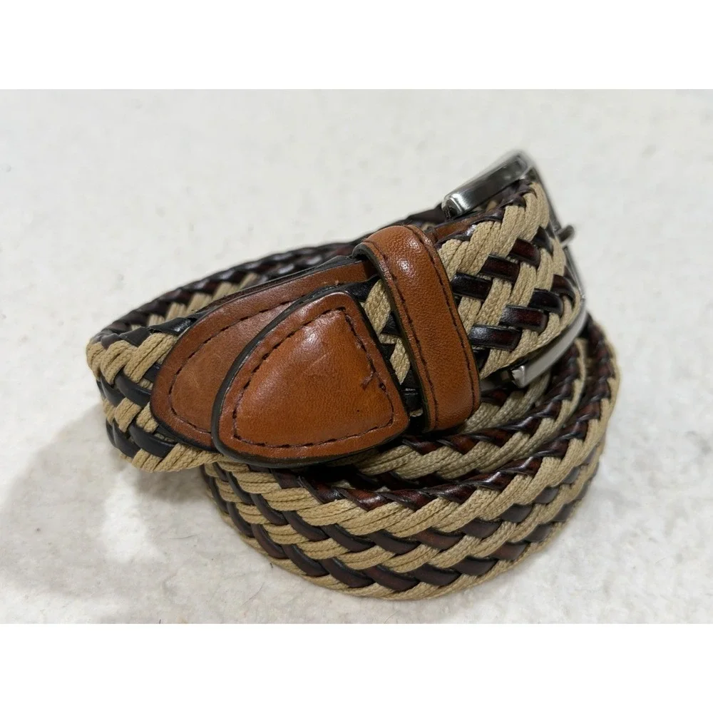 Mens Braided Leather Rope Belt Size 36 Brown Tan Black Preppy Boho Woven